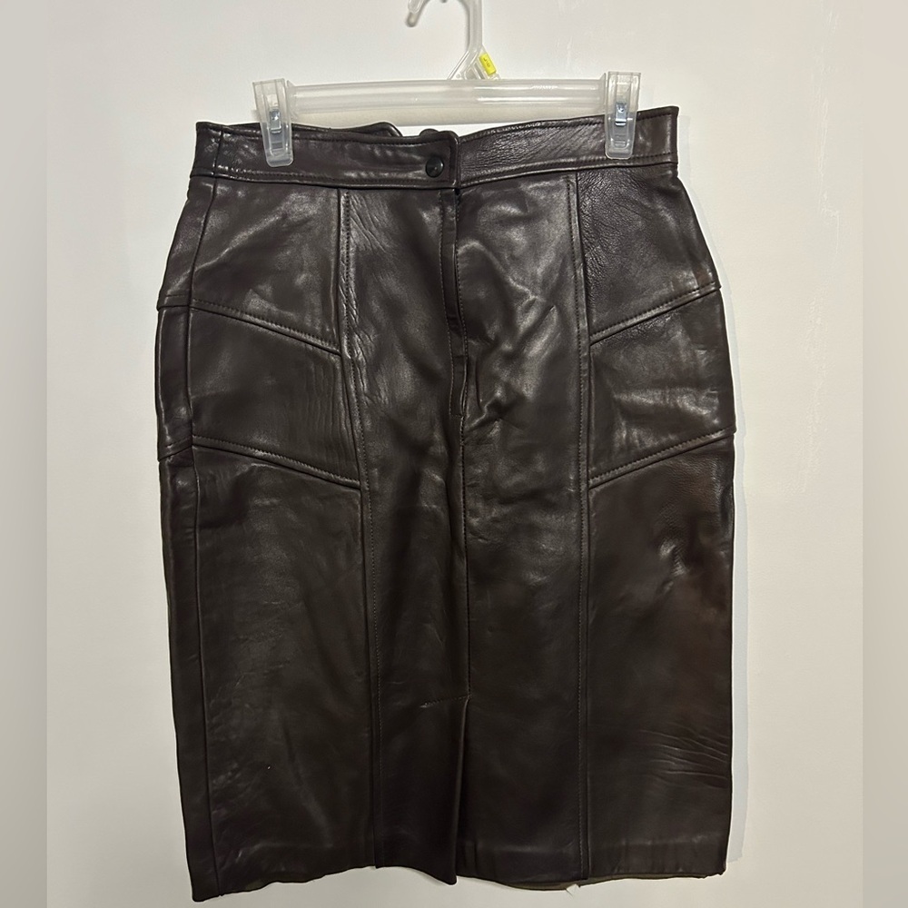 Vintage Danier Chocolate Leather Pencil High Waist Skirt